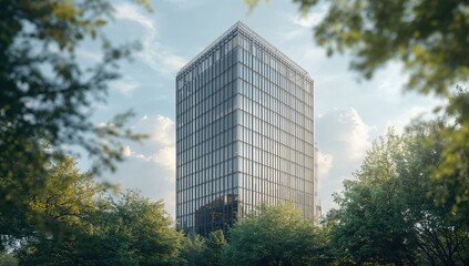 Obraz premium Architectural structure featuring reflective windows that showcase surrounding nature, Earth Day