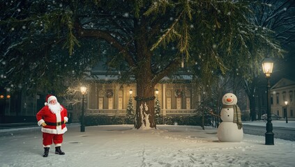 Holiday figurines placed under a Christmas tree, highlighting traditional seasonal ornaments and festive ambiance