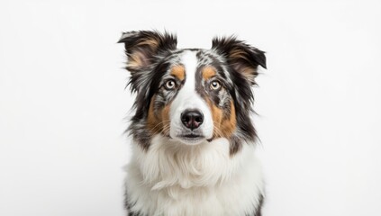 Fototapeta premium Blue merle border collie in an attentive stance gazing forward, highlighting canine focus and alertness