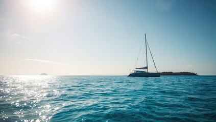 Fototapeta premium Luxury yacht cruising through calm ocean waters, highlighting navigation safety
