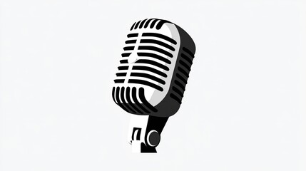 Classic style microphone illustration rendered in monochrome tones is isolated on a light background