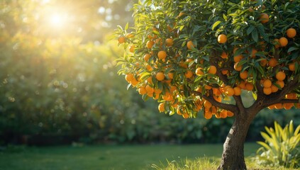 Tangerine tree with developing fruits, highlighting visible nutrient deficiency symptoms