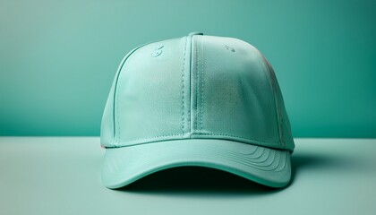 mint green baseball cap mockup front view on pastel background