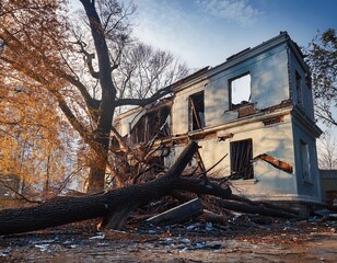 fallen tree damages building