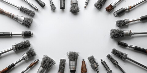 Industrial wire brushes for rust surface cleaning and polishing, mechanical surface treatment tools, worksite safety equipment, International Workers Day