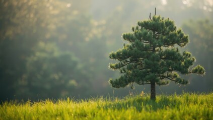 Pine trees used as natural ornamentation in Indonesian tourist spots for scenic appeal