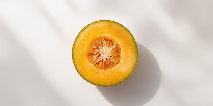 Ripe melon slices arranged on a white surface suitable for food photography or menu presentation