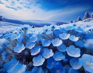 frozen nemophila flowers wallpaper background