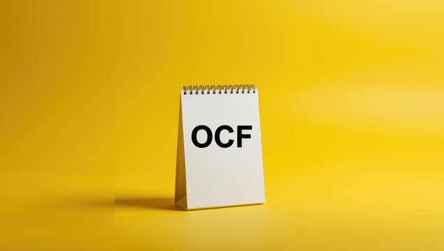 OCF notepad on a bright yellow office surface for planning and recording