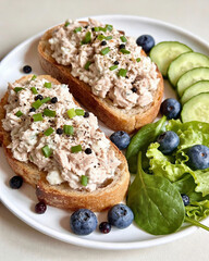 A plate of food with two sandwiches and a salad