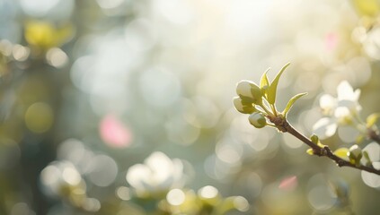 Wild apple tree with emerging green buds signaling early growth, spring