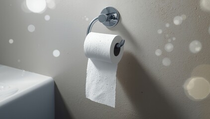 Toilet paper roll on dispenser, highlighting bathroom fixture functionality