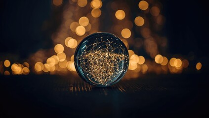 Decorative glass sphere illuminated by fairy lights serving as a visual element for holiday decor, Christmas