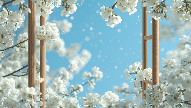 White blossom border for spring-themed layout, suitable as a decorative background