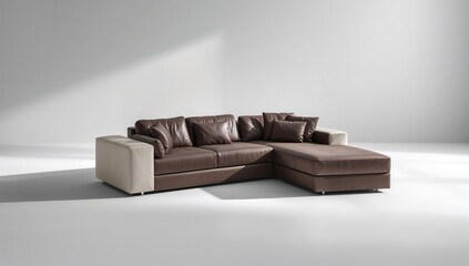 Leather sleeper sofa in a modern corner design with brown and white tones, emphasizing ease of transformation and maintenance