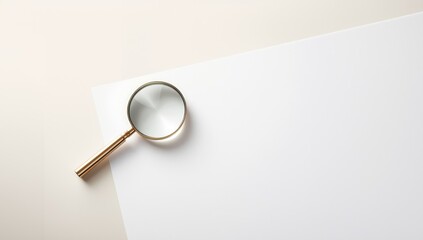 Magnifying glass, blank white sheet, and envelope for analyzing paperwork, focusing on administrative tasks