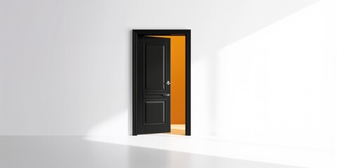 Dark door opening on a white backdrop, emphasizing entryway design for architectural presentations.