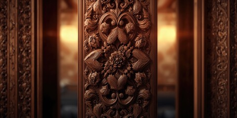 Decorative wood carving with complex motifs, highlighting craftsmanship and natural material, World Art Day