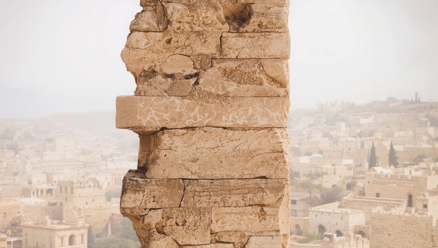Old Jerusalem stone wall fragment with weathered texture, ideal for architectural preservation