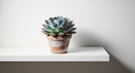 Succulent Serenity: A close-up shot of a potted succulent plant, its vibrant green leaves and unique shape create a sense of peace and natural beauty, ideal for adding a touch of nature indoors.