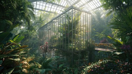 Indoor botanical garden featuring tropical greenery, glass structure for plant preservation, World Nature Conservation Day