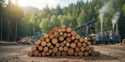 Stacked wood pine and spruce for firewood storage, efficiency in seasonal preparation