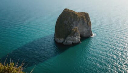 Natural rock with a hole in Kasatka Bay on the Pacific coast, emphasizing erosion processes, Iturup, Kuril Islands, Earth Day