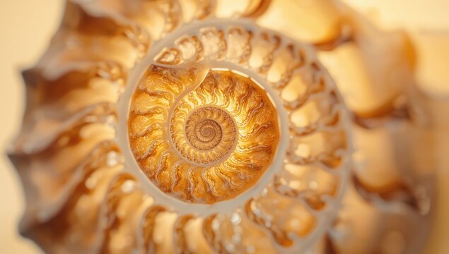 Intricate patterns and textures on a solarized shell captured in close-up, highlighting natural surface details