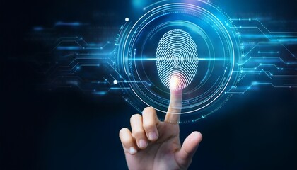 fingerprint authentication on a digital touchscreen for data protection and security a finger touches a digital screen activating a fingerprint scan for secure access and data protection
