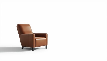 Fototapeta premium Modern brown leather recliner isolated on white background, emphasizing comfort and stylish home furniture, World Sleep Day