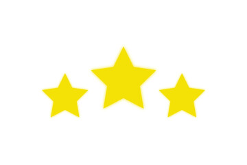 Three yellow stars and yellow shadows on a white background, a minimalist symbol of award, victory