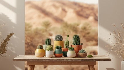 Table setting with cacti and ornamental objects modern decor and plant-based accents