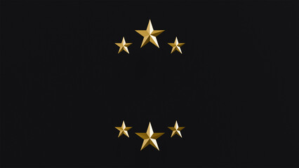 3D golden stars on a black background, a minimalist symbol of award, victory