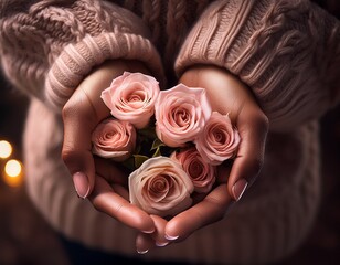 warm hands holding roses