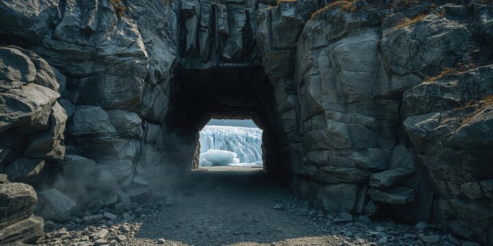 Mining tunnel opening in old gold mine close to Salmon Glacier, highlighting industrial heritage in wilderness setting