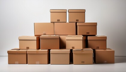 a stack of multiple cardboard boxes in a white background for various packaging and shipping purposes