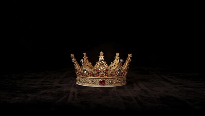 Dark backdrop featuring a gold crown, suitable for use as a stylish UI background or text overlay