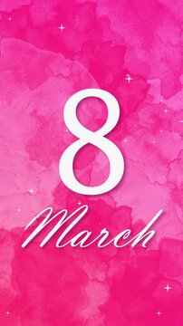  Happy Women's Day 8 March water color painting pink background with shiny particle stars. 