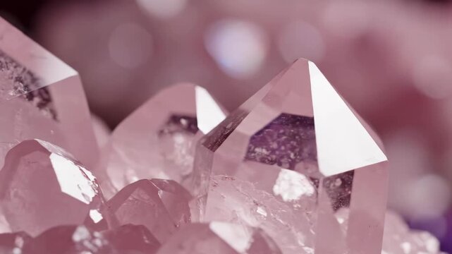 Macro shot of pink amethyst crystal cluster texture background