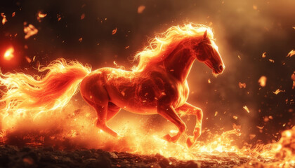 Horse of Fire Running Through Flames with Mystical Energy