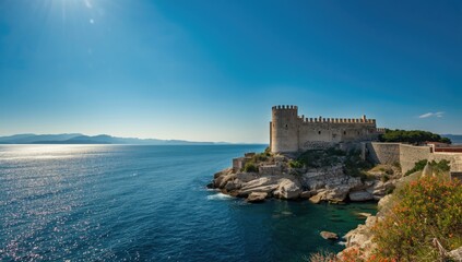 Naklejka premium A historic stone fortress located on a remote island, highlighting architectural conservation efforts
