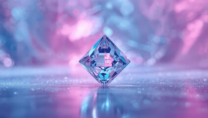 Colorful refracted light through a crystal prism with neon pink and blue hues, ideal for abstract visual backgrounds