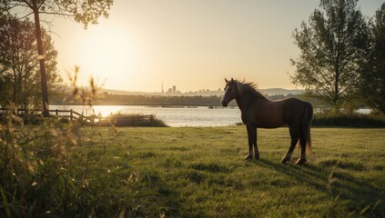 Urban wild horses roaming across grasslands and island landscapes, highlighting natural behavior in city environments