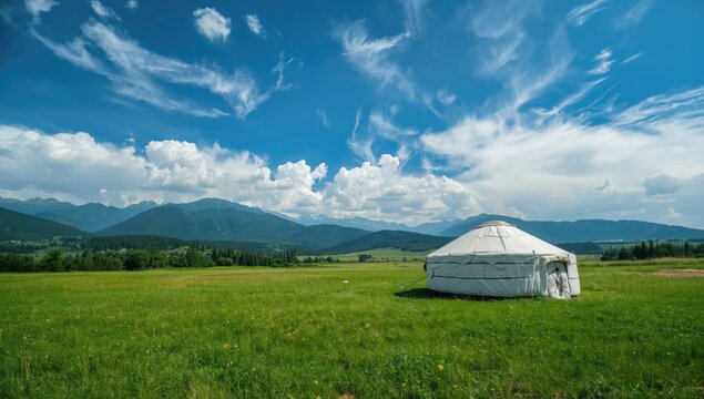 Traditional Mongolian yurts set among summer fields at Nalati, highlighting rural landscape conservation