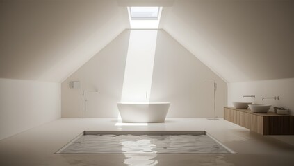 Attic bathroom with simple layout and practical storage solutions, efficient use of small spaces