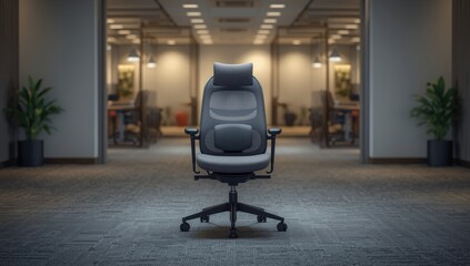 Workplace chair setup optimized for comfort and posture correction, suitable for modern office environments