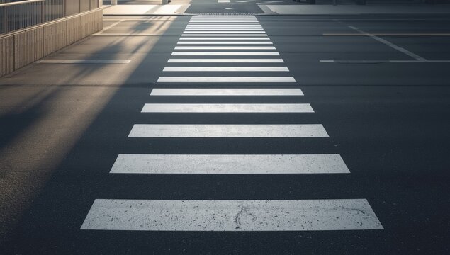 Zebra pedestrian crossing on paved road surface, traffic management, World Day for Safety and Health at Work