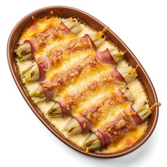 Traditional Belgian Chicons au Gratin Isolated on White Background