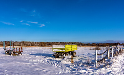 winterliche Schneelandschaft  auf den Feldern und &Auml;ckern im Norden von Berlin, Berlin-L&uuml;bars, Reinickendorf, Deutschland