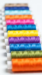 Colorful sewing thread spools isolated on white background